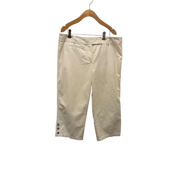 Ann Taylor Womens Signature Fit White Capri Pants Size 14 Cotton Blend - Picture 1 of 5